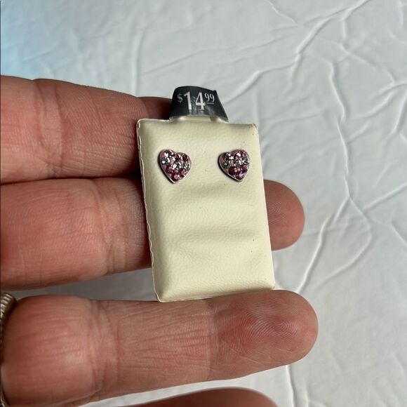 PIERCING PAGODA Pink Silver Heart Earrings NWT Kids Pierced Sparkle Bling Barbie - Picture 6 of 7